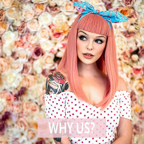 Woman wearing pink wig