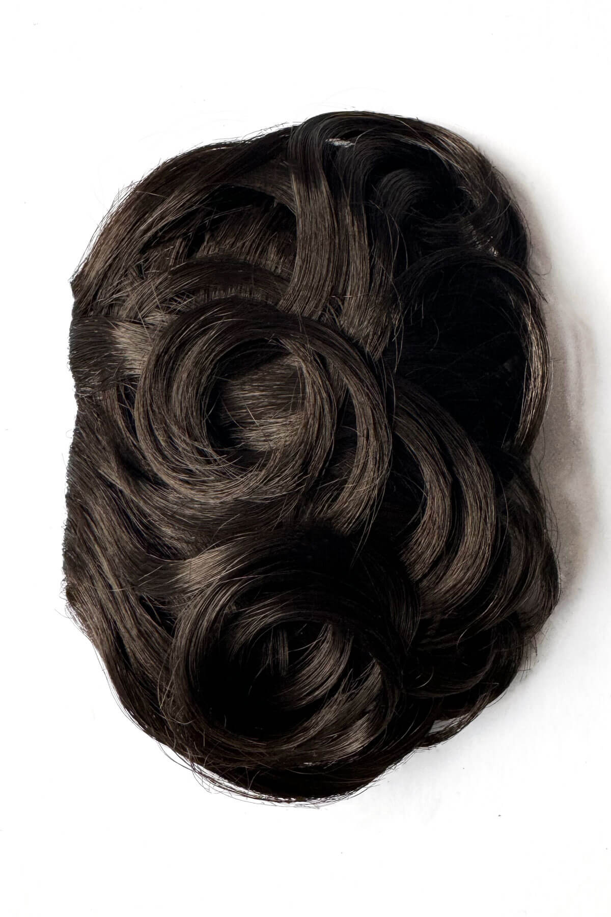 Black hairpiece on a white background. Curly 1940s style clip-in fringe hairpiece/clip-in bangs: Bunny brown 4