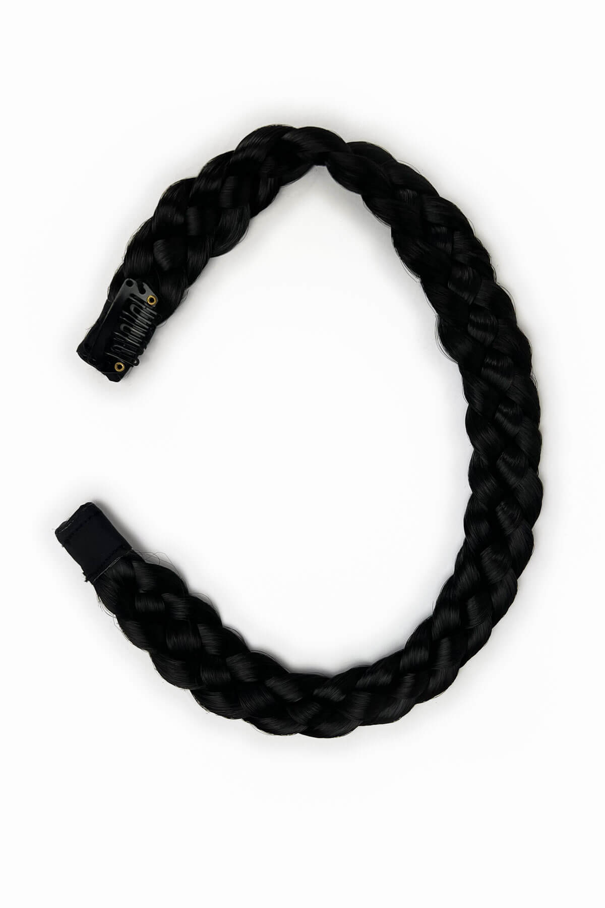 Black braided hairband on a white background. Plaited hairband: Martina black 1B