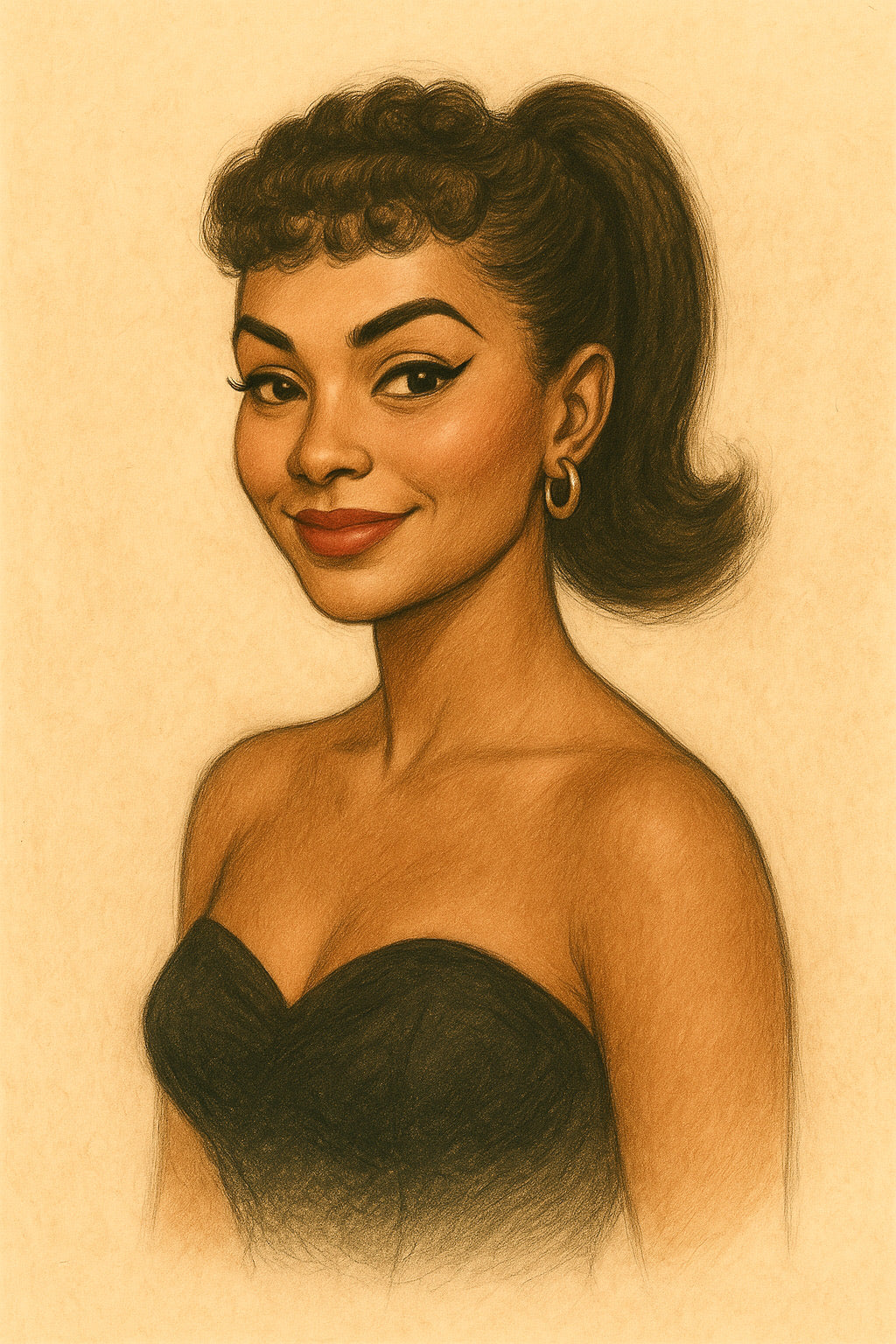 Illustration of a woman with a vintage hairstyle on a beige background