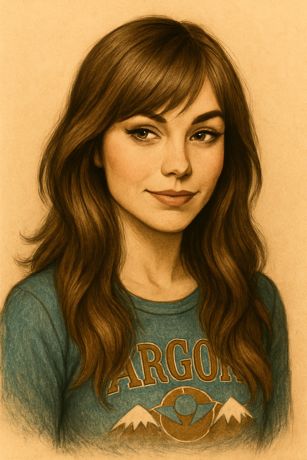 Illustration of a person with curtain style hair, set against a beige background.