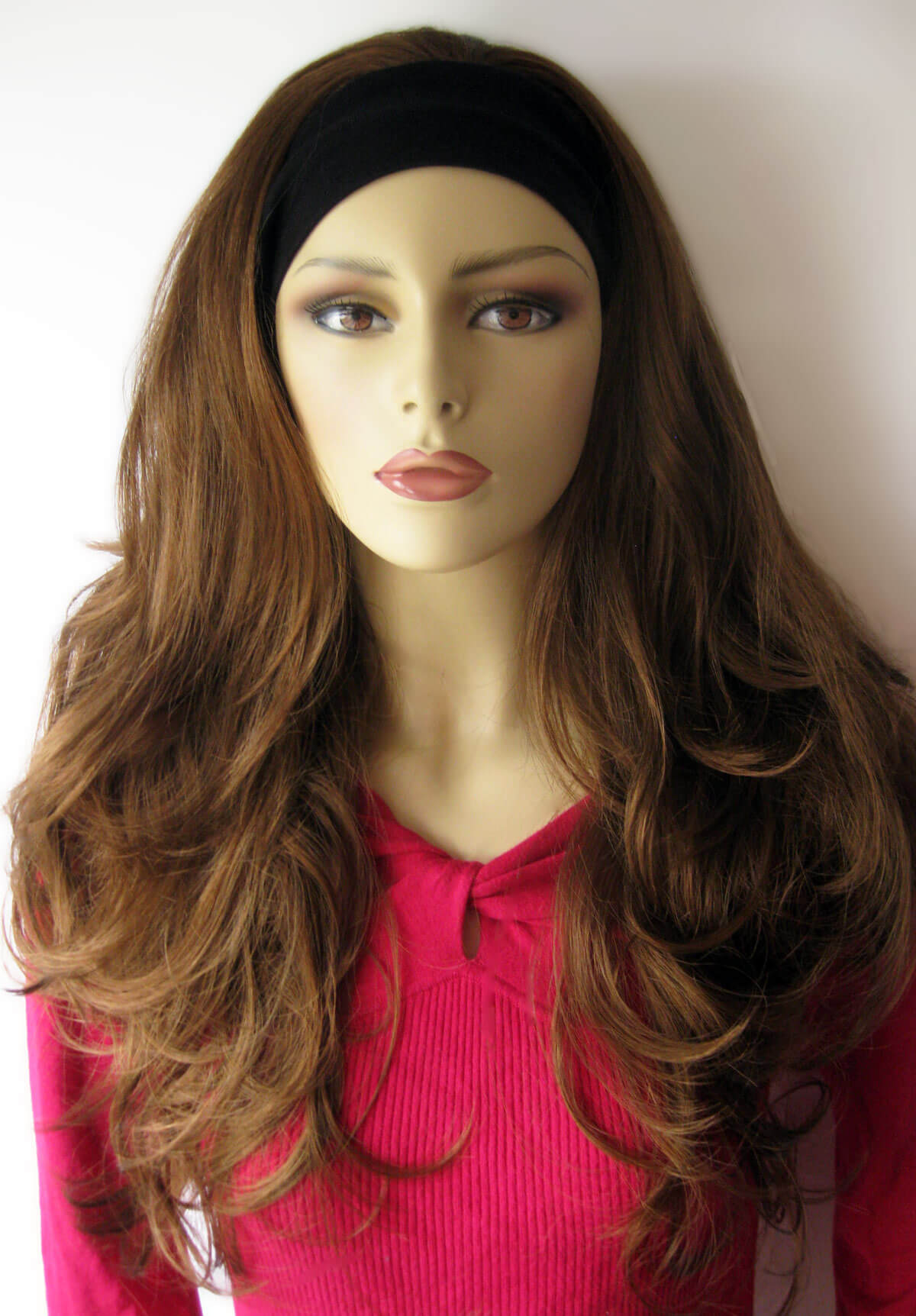 Auburn half wig hairpiece, long and wavy: Lyndsey