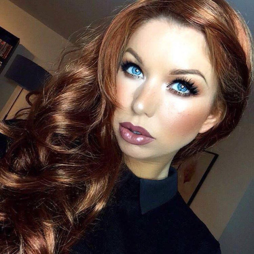 Red & auburn wig with blonde highlights, long: Freya