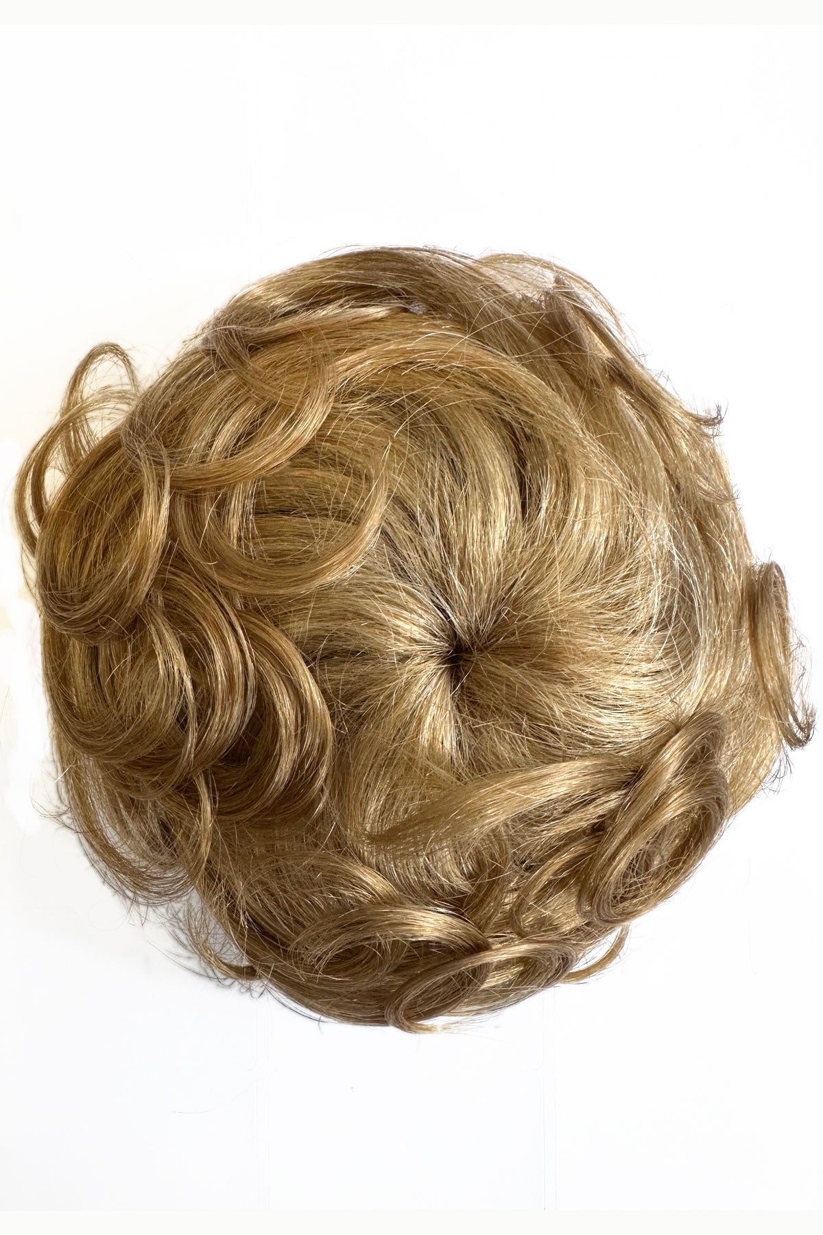 Blonde hair bun accessory on a white background. Curly bun hairpiece, rockabilly style: Toni blonde 613T24
