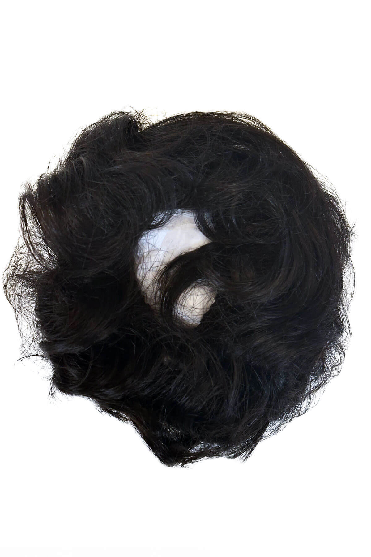 Black hairpiece on a white background. Curly bun hairpiece, rockabilly style: Toni black 1B