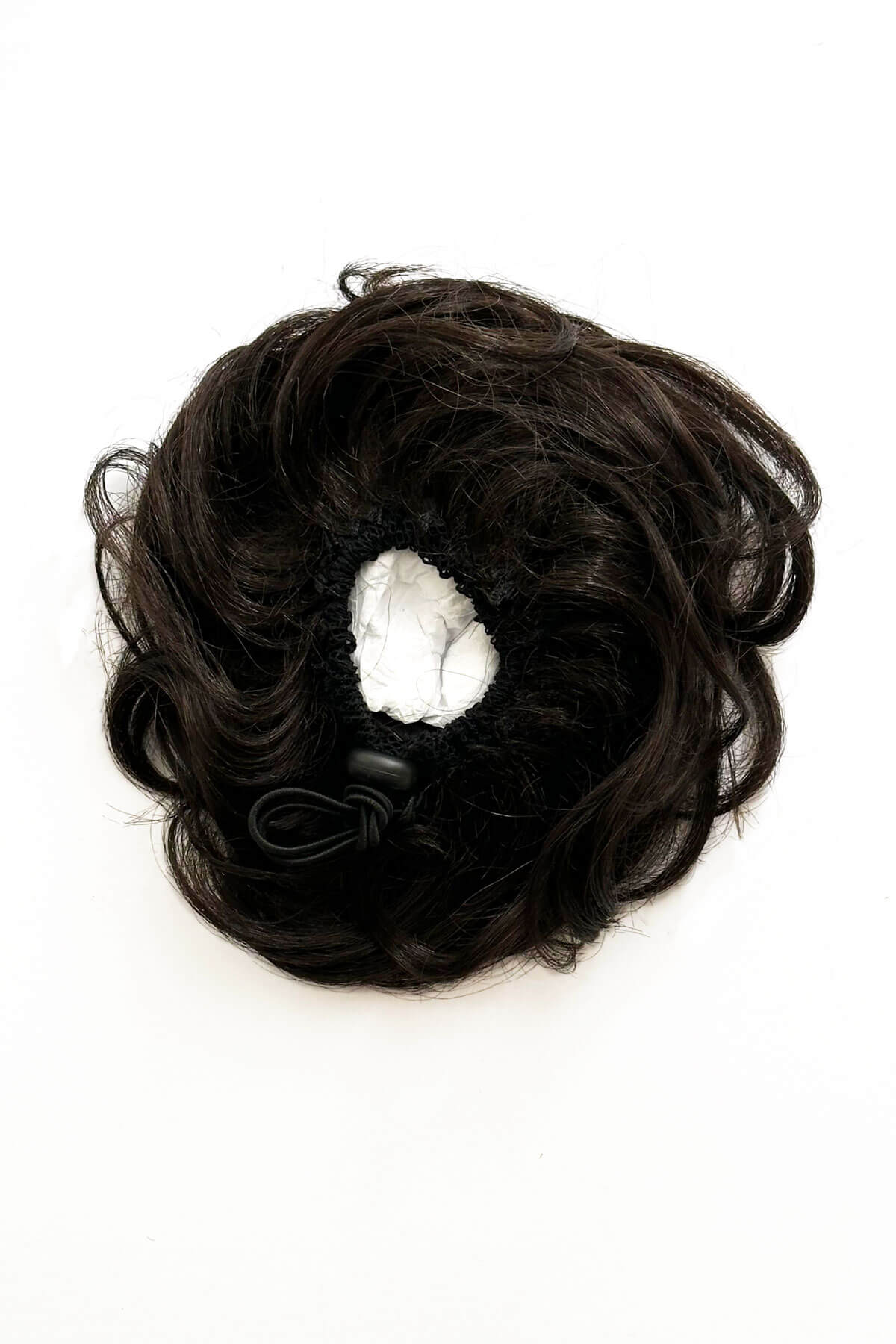 Dark brown hair bun accessory on a white background. Curly bun hairpiece, rockabilly style: Toni dark brown 4