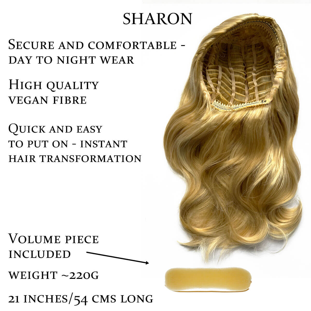Half wig hairpiece, long and wavy, Flexihair (Heat styleable) and volume ring for high crown: Sharon honey blonde 24BH613
