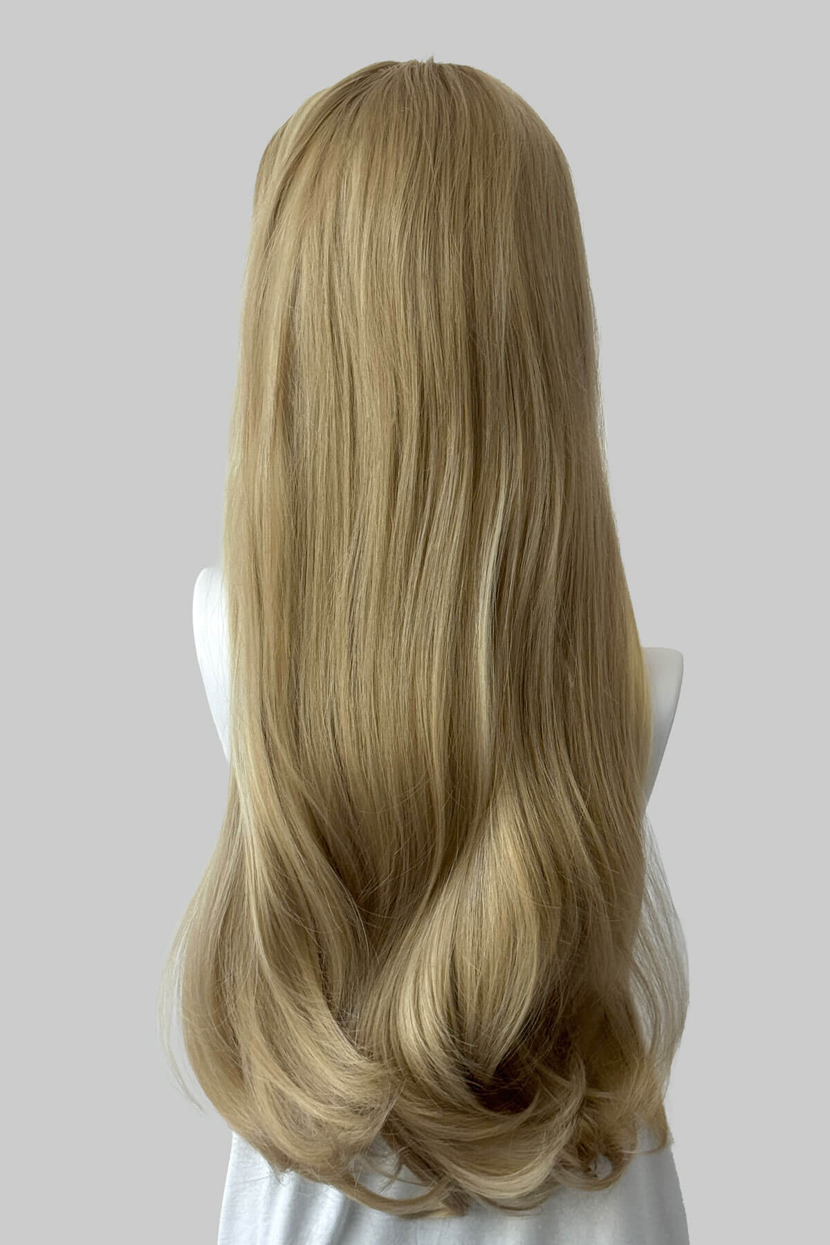 Mannequin head with ash blonde half wig on a plain background. Kate - Heat Styleable Extra Long, Gentle Wave Half Wig  blonde 24H613