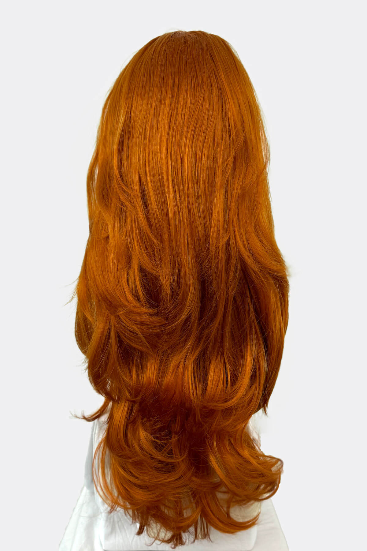 Red wig on a white background. Wavy ginger half wig hairpiece extension (3/4 wig): Eris