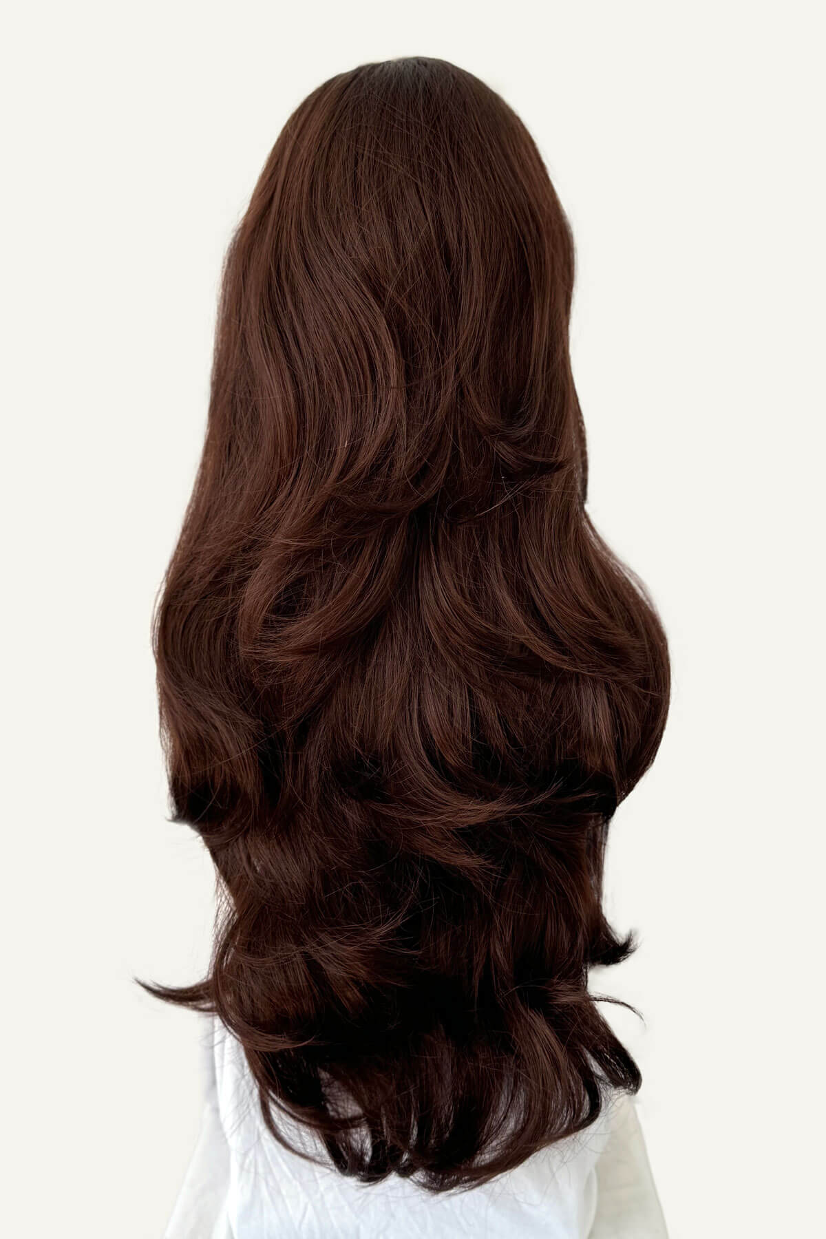 Reddish brown half wig hairpiece with long, gentle waves: Heather