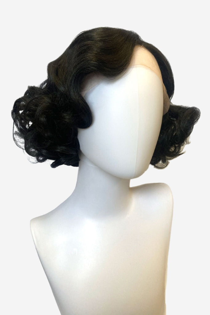 Black pinup wig, lace front, vintage style: Halle