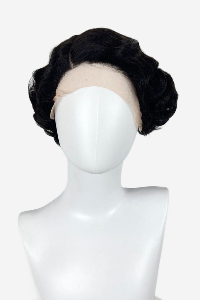 Brown lacefront wig, pinup/vintage style, short with finger waves: Dixie