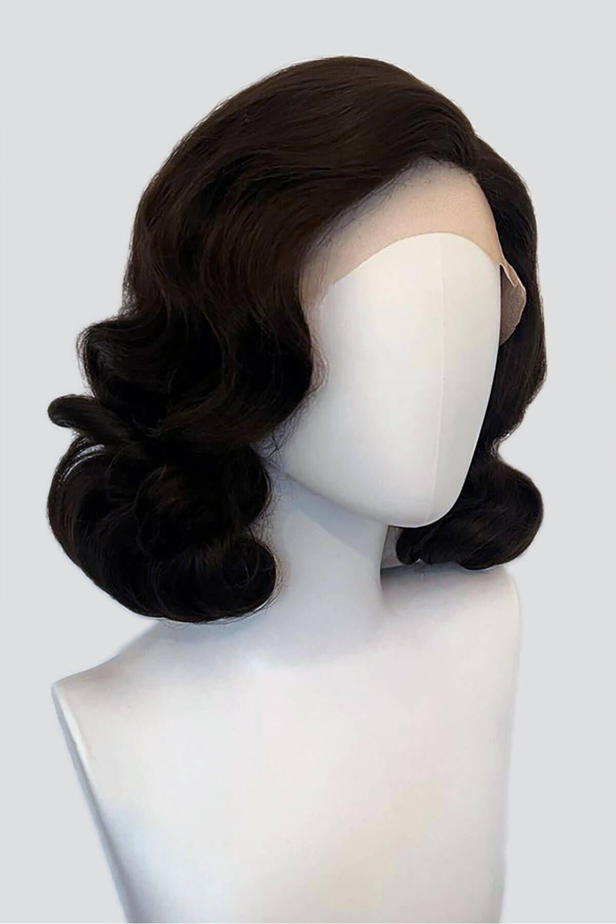 Brown lacefront wig, pinup/vintage style, mid length with finger