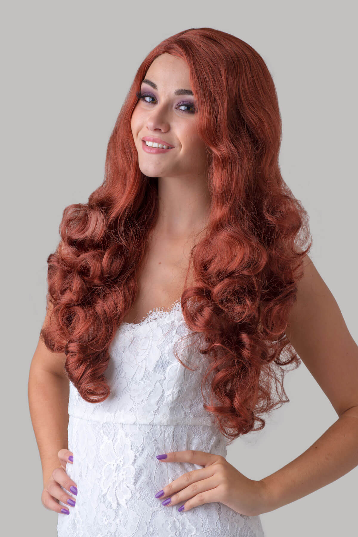 Long copper red wig, with long curls: Porzia – copper red #130