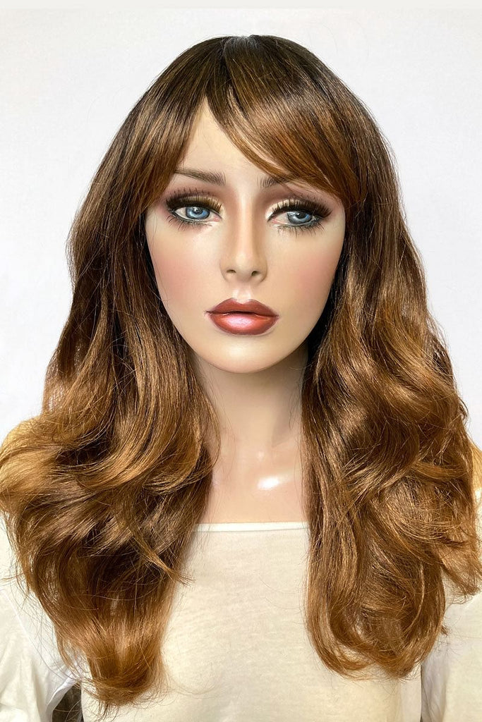 Ombre brown wig with reddish brown highlights & waves: Serenity AnnabellesWigs