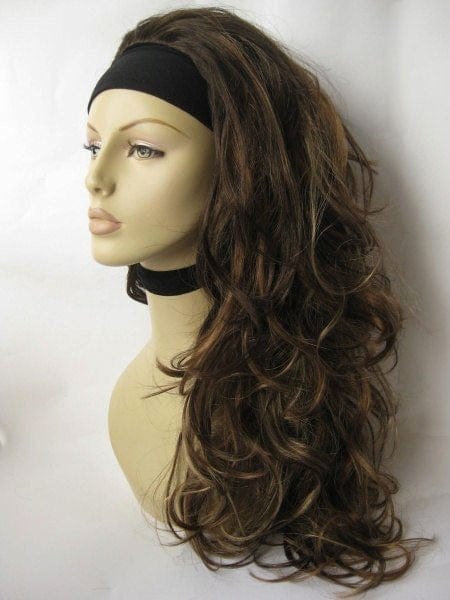 Annabelle's Wigs synthetic wig 3/4 hair piece brown, blonde highlights, big loose curls: Nickie