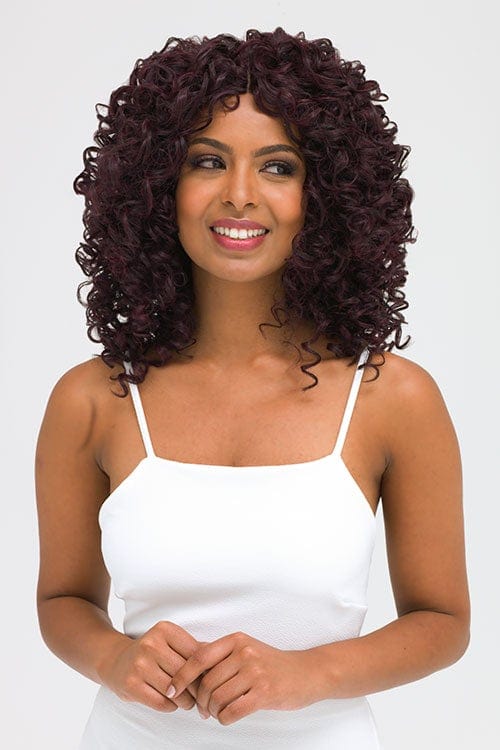 Afro, corkscrew curly lace front wig, black and purple: Anna
