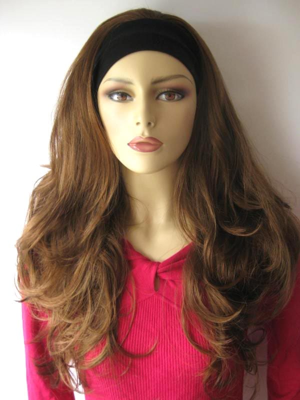 Auburn half wig hairpiece, long and wavy: Lyndsey