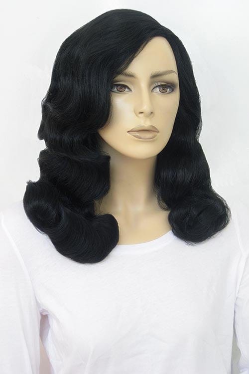Black 1940s style wig with long marcel waves: Vivienne