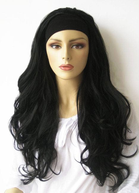 Black 3/4 hairpiece (half wig) with long waves: Jessie