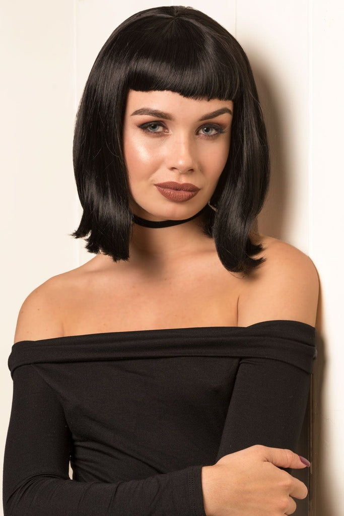 Annabelle's Wigs synthetic wig Black long bob wig with a short retro-style fringe: Beth