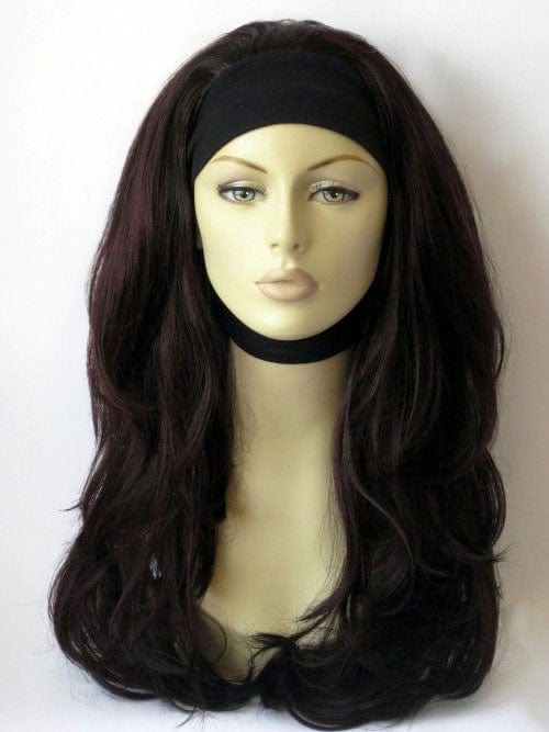 Black & purple half wig hairpiece, wavy, loose curls: Indira