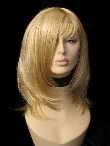 Blonde mid-length wig, face frame, layered style, golden blonde 24BH613: Lilly