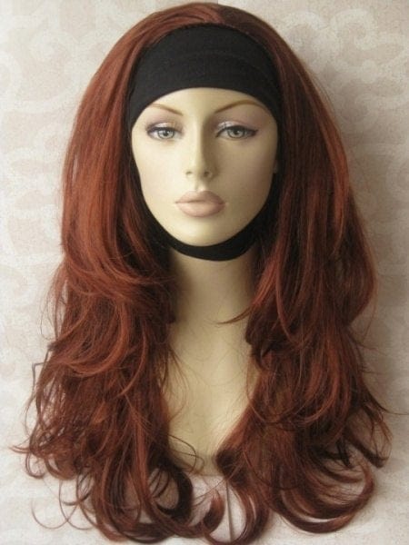 Copper red 3/4 wig hairpiece (half wig), gentle curls: Ivy freeshipping - AnnabellesWigs