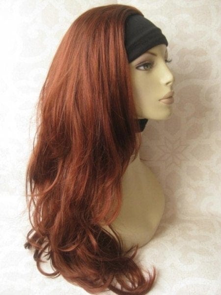 Copper red 3/4 wig hairpiece (half wig), gentle curls: Ivy freeshipping - AnnabellesWigs