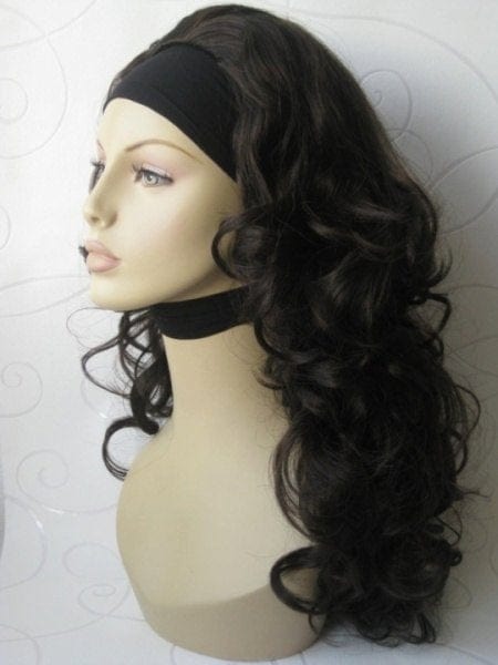 Dark brown curly 3/4 wig hairpiece (half wig): Susan freeshipping - AnnabellesWigs