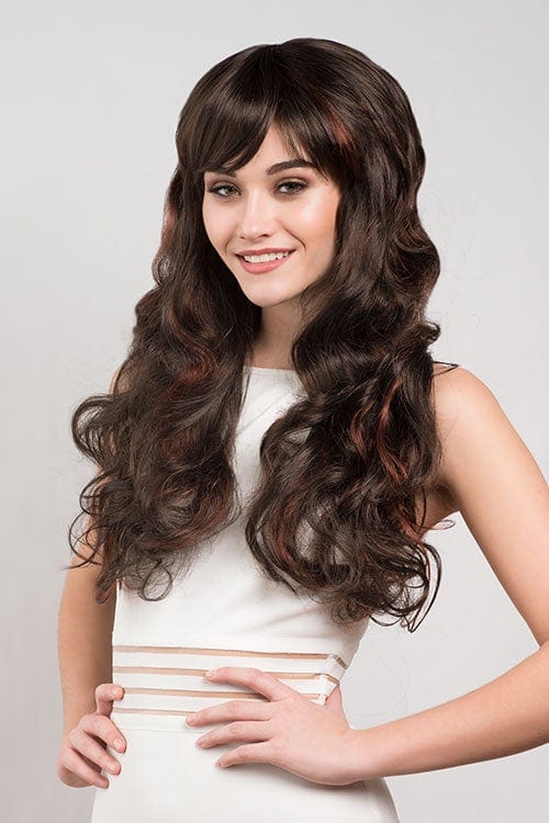 Curly brown wig with auburn highlights, long: Aimee freeshipping - AnnabellesWigs