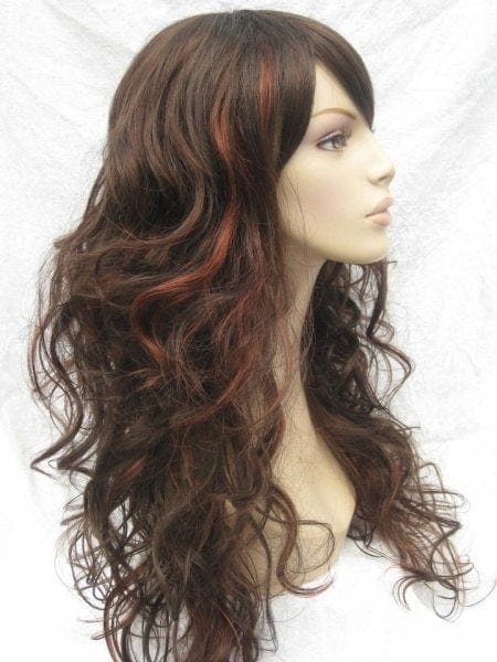 Curly brown wig with auburn highlights, long: Aimee freeshipping - AnnabellesWigs