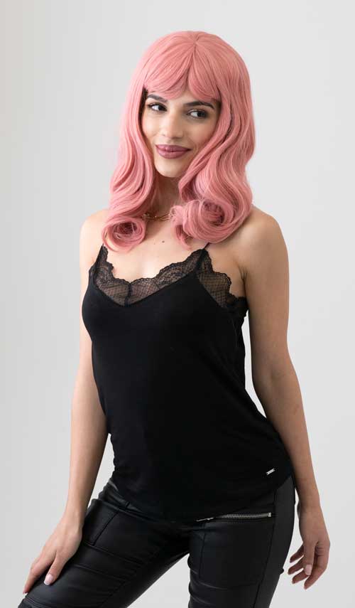 Dusty Pink 50's vintage style wig with short fringe: Paloma freeshipping - AnnabellesWigs
