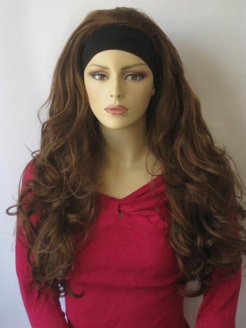 Light auburn 3/4 wig hairpiece (half wig), loose curls: Breanna freeshipping - AnnabellesWigs