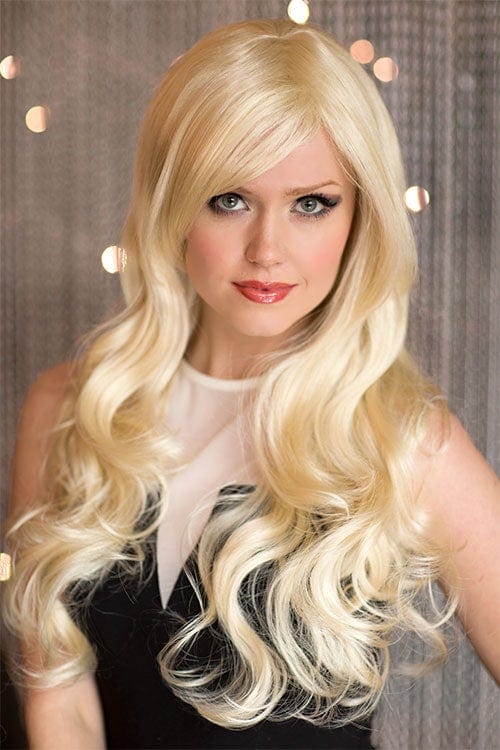 Blonde wig with big loose curls and sweeping fringe, extra long: Eva