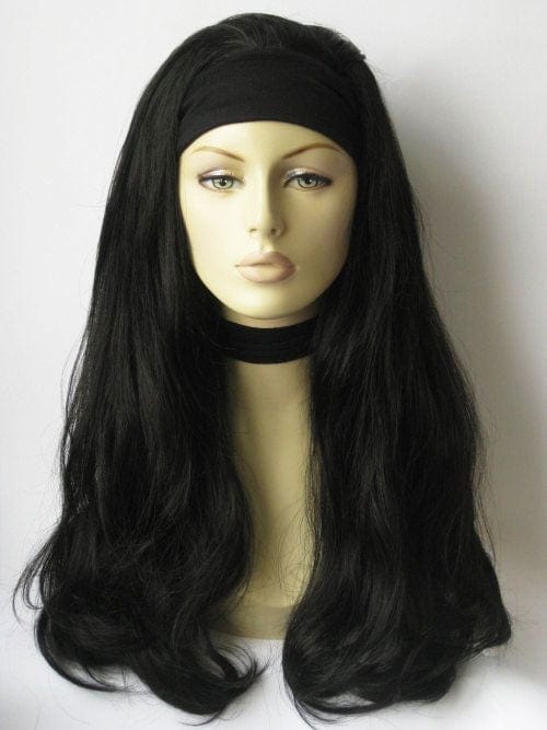 Long black 3/4 wig hairpiece (half wig), layered: Julie freeshipping - AnnabellesWigs