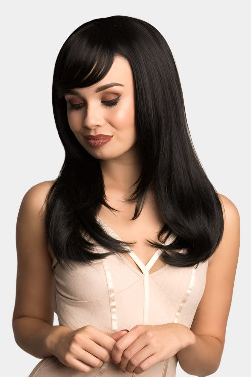 Annabelle's Wigs synthetic wig Long black wig, face frame style with full, sweeping fringe: Corina