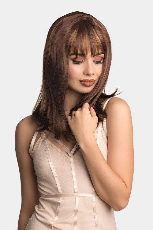 Long bob wig, brown with blonde highlights: Kim freeshipping - AnnabellesWigs