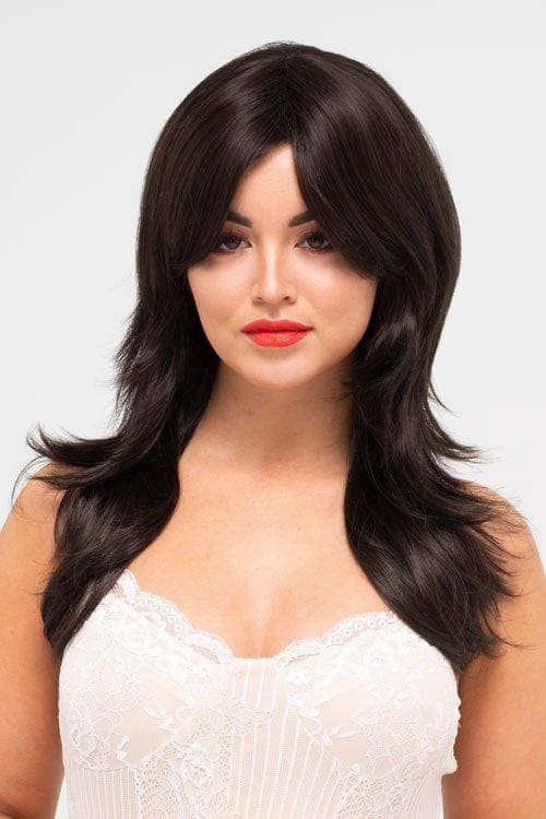 Annabelle's Wigs synthetic wig Long dark brown wig, layered, tip flip style: Jenny