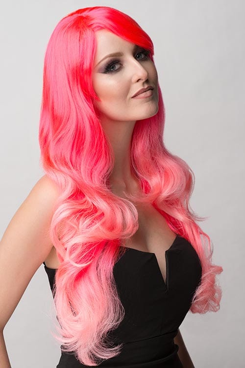 Annabelle's Wigs synthetic wig Long hot pink wig with big loose curls, dip dye dark and light pink: Zoe