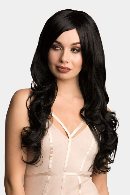 Annabelle's Wigs synthetic wig Long Wavy Black Wig With Side Sweeping Fringe: Charlotte