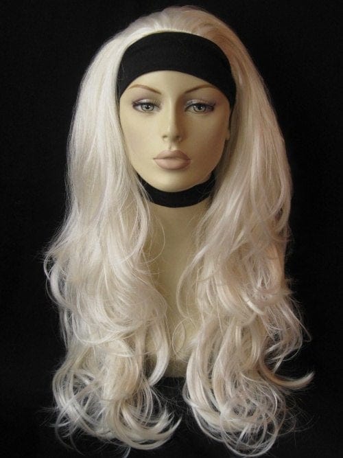 Platinum blonde half wig hairpiece (3/4 wig), wavy: Barbie freeshipping - AnnabellesWigs