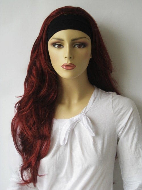Red, wavy half wig hairpiece extension (3/4 wig): Victoria freeshipping - AnnabellesWigs