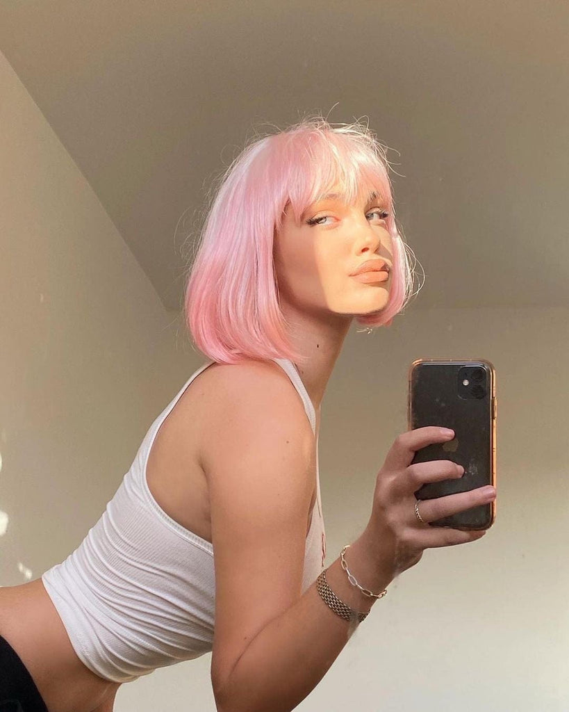 Annabelle's Wigs synthetic wig Short Pink Bob Wig (Ombre: Pale Pink and platinum): Louisa