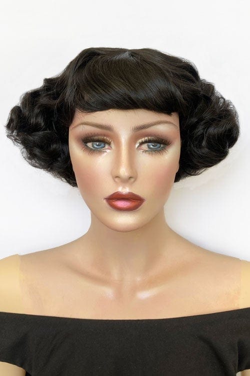 AnnabellesWigs A short black vintage style wig with finger waves: Marlene black vintage style wig