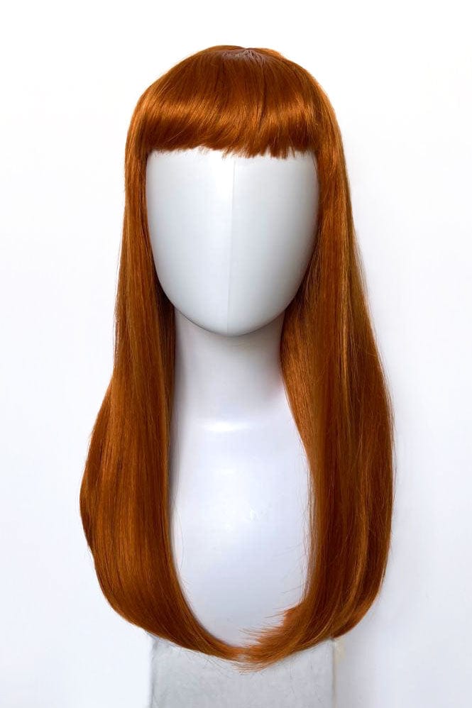 Long ginger wig with straight hair and a short, straight fringe: Daphne AnnabellesWigs