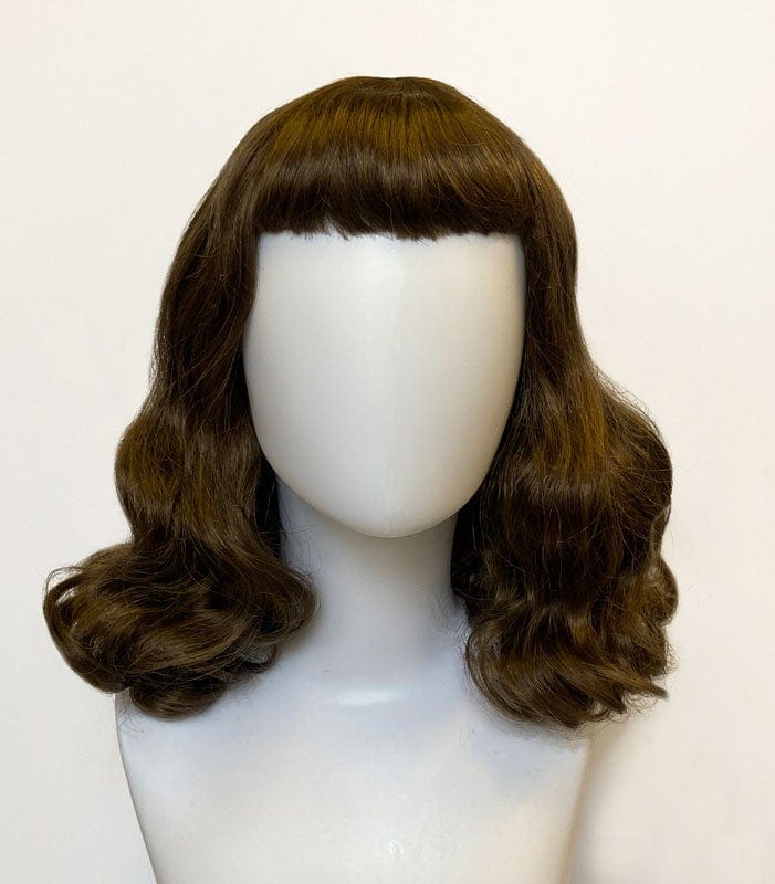 Annabelle's Wigs Wigs Medium brown pinup style wig, curled with short fringe: Carolina