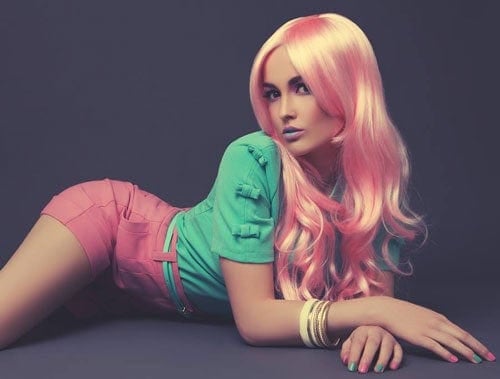 Pastel pink wig, long with big loose curls: Donna freeshipping - AnnabellesWigs