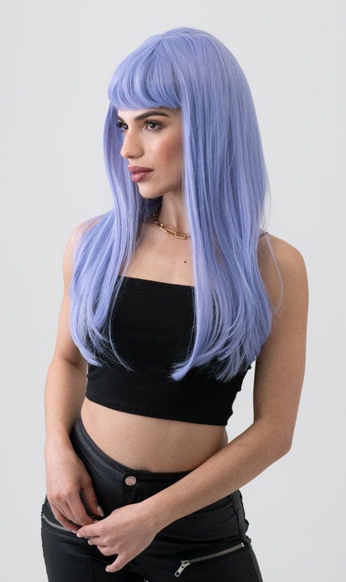 Long blue wig with short, straight fringe: Alyssa AnnabellesWigs