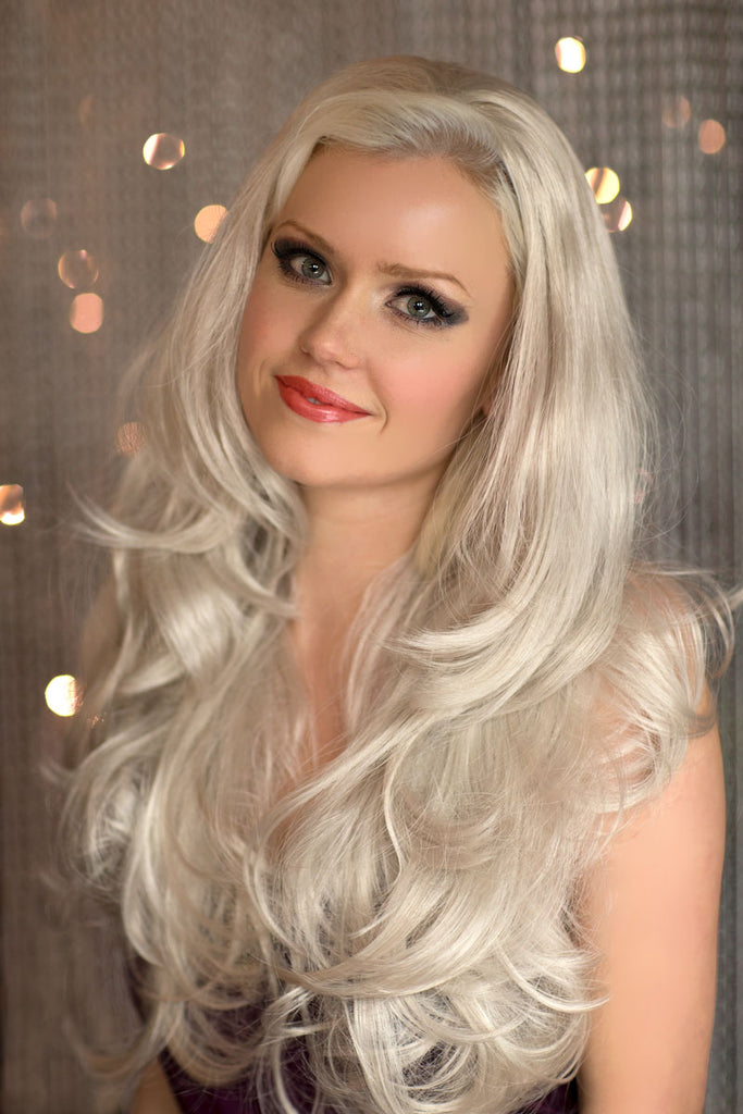 Silver half wig hairpiece (3/4 wig), loose curls: Tahlia
